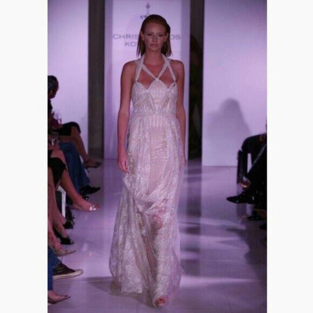 Christoforos Kotentos Pink & Gray Lace Gown Size 3 $3000